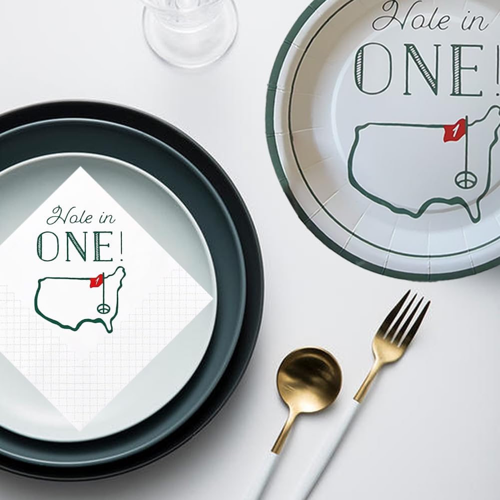 Hole in One Golf Party Decorations, 240-Piece Set with Cocktail Napkins, Plates, Cups, Bottle Labels, Toothpick Flags, Straws, Gift Tags, and Forks for Golf Birthday and 1st Hole in One Parties