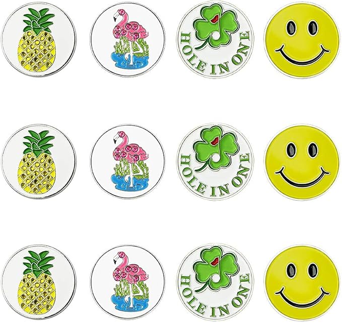 Golf Ball Markers Assorted Patterns Value Pack of 12 Golf Gifts, Golf Cap Clips by GOLTERS