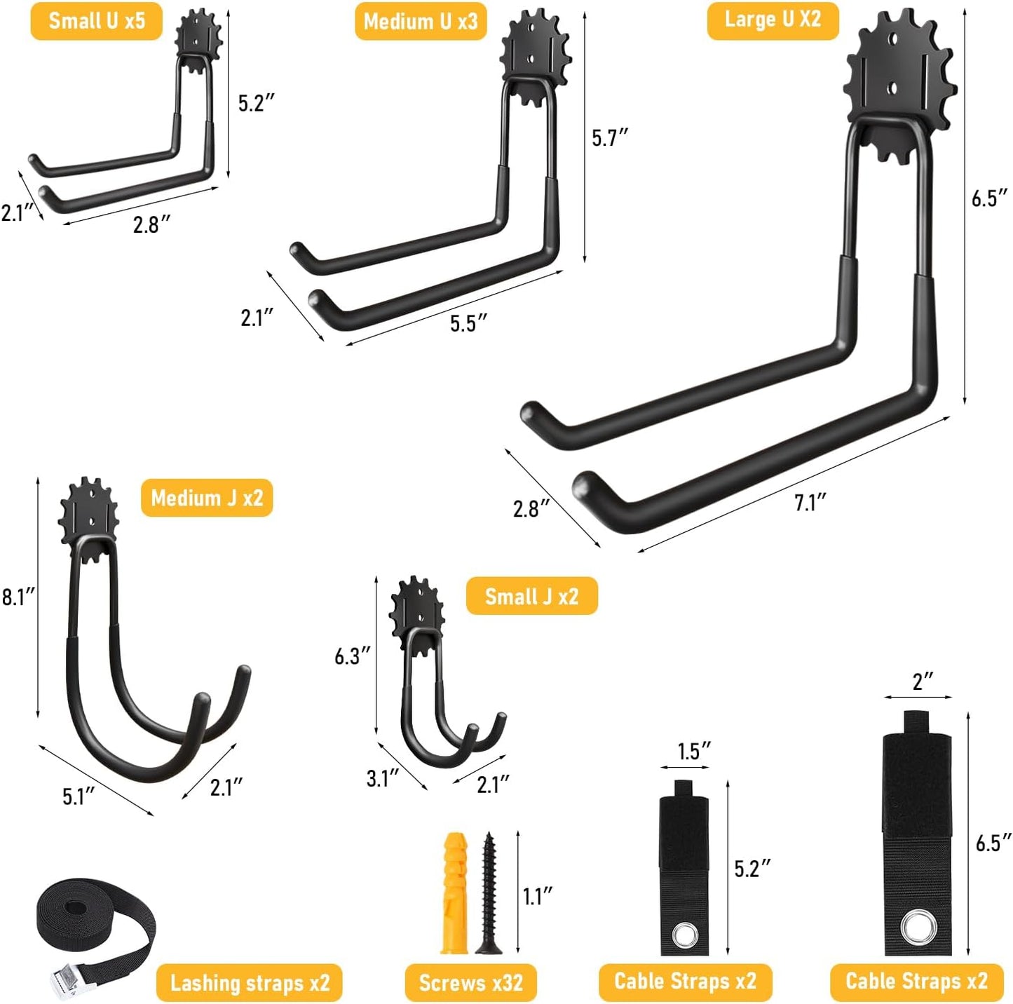 20 Pack Garage Heavy Duty Steel Hooks, Durable Storage Utility Wall Mount Holder with PVC Anti-Slip Coating for Hanging Garden Chairs, Ropes, Power Tools, Bike, Ladder and Warehouse