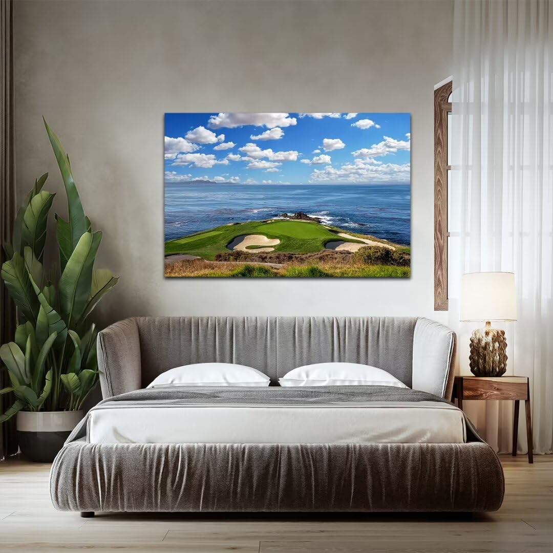 HJY Art USA California Golf Course Wall Art for Living Room Bedroom Golf landscape Canvas Wall Decor Blue Green Abstract Painting Poster for Home Decor Bathroom Office Artwork (28 x 44 inch)