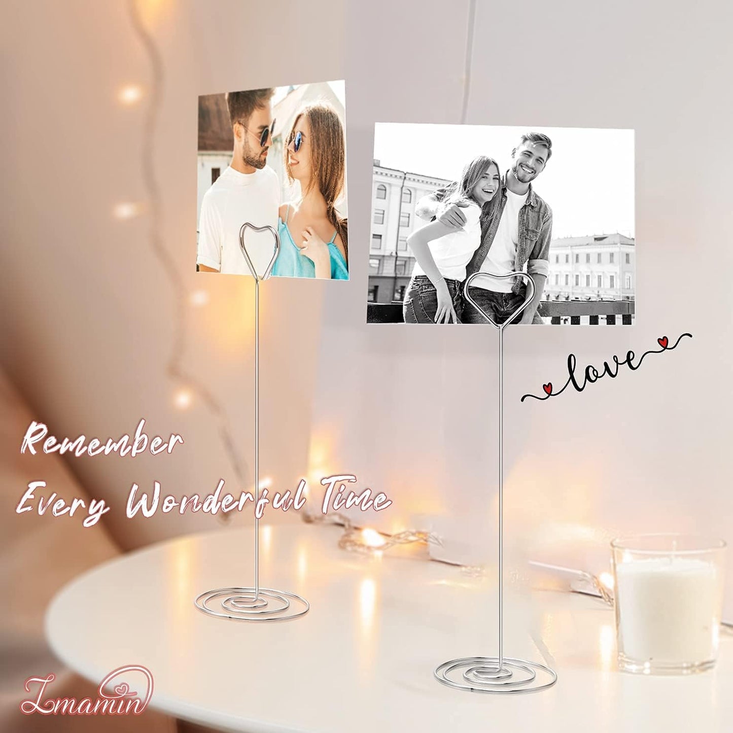 16pcs Place Card Holders, 8.75 Inches Tall Table Number Holders, Silver Picture Holder for Tables with Heart Shaped Clip for Wedding, Photos, Food Signs, Memo Notes, Restaurant, Birthday