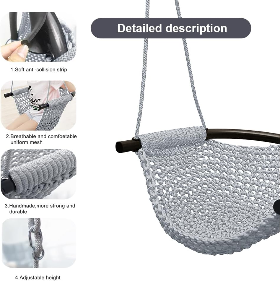 Hand-Knitting Toddler Swing Seat for Kids with Adjustable Ropes, Little tikes Swings Set, for Outdoor Indoor, Playground, Backyard (Gray)