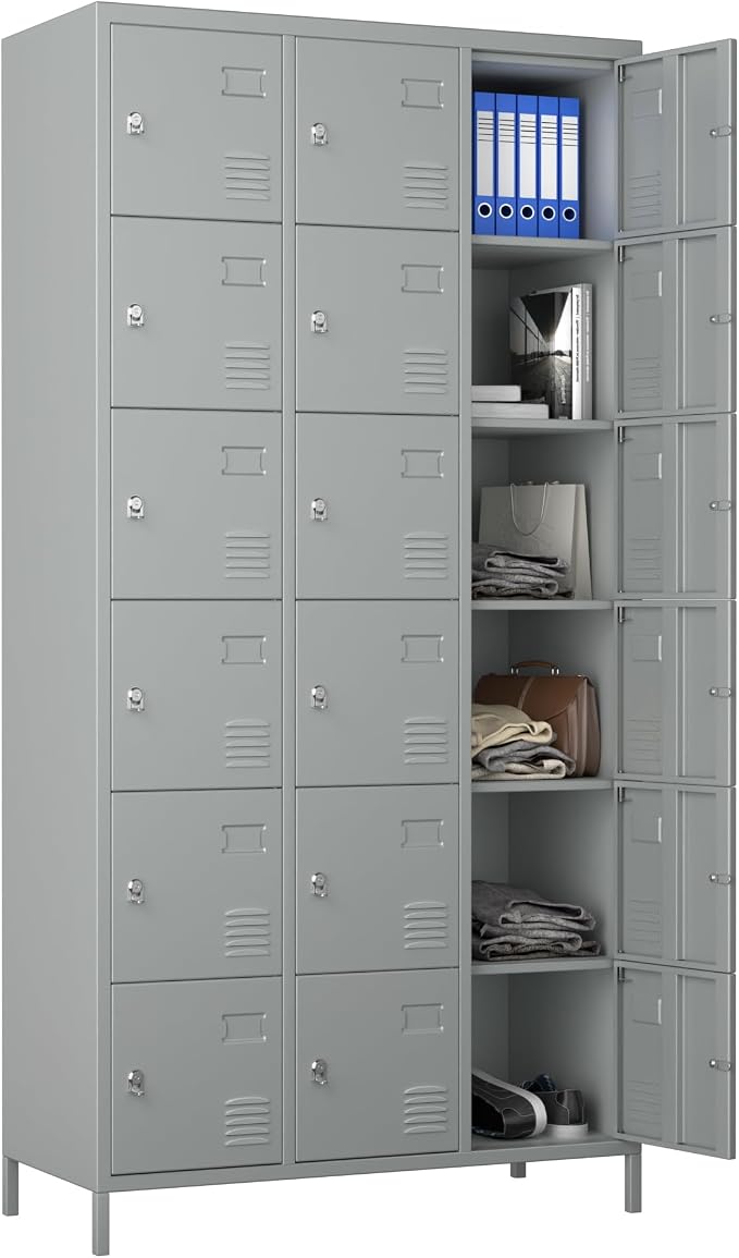 METAN Metal Locker for School Office Gym Bedroom, 18 Doors Steel Storage Locker by METAN