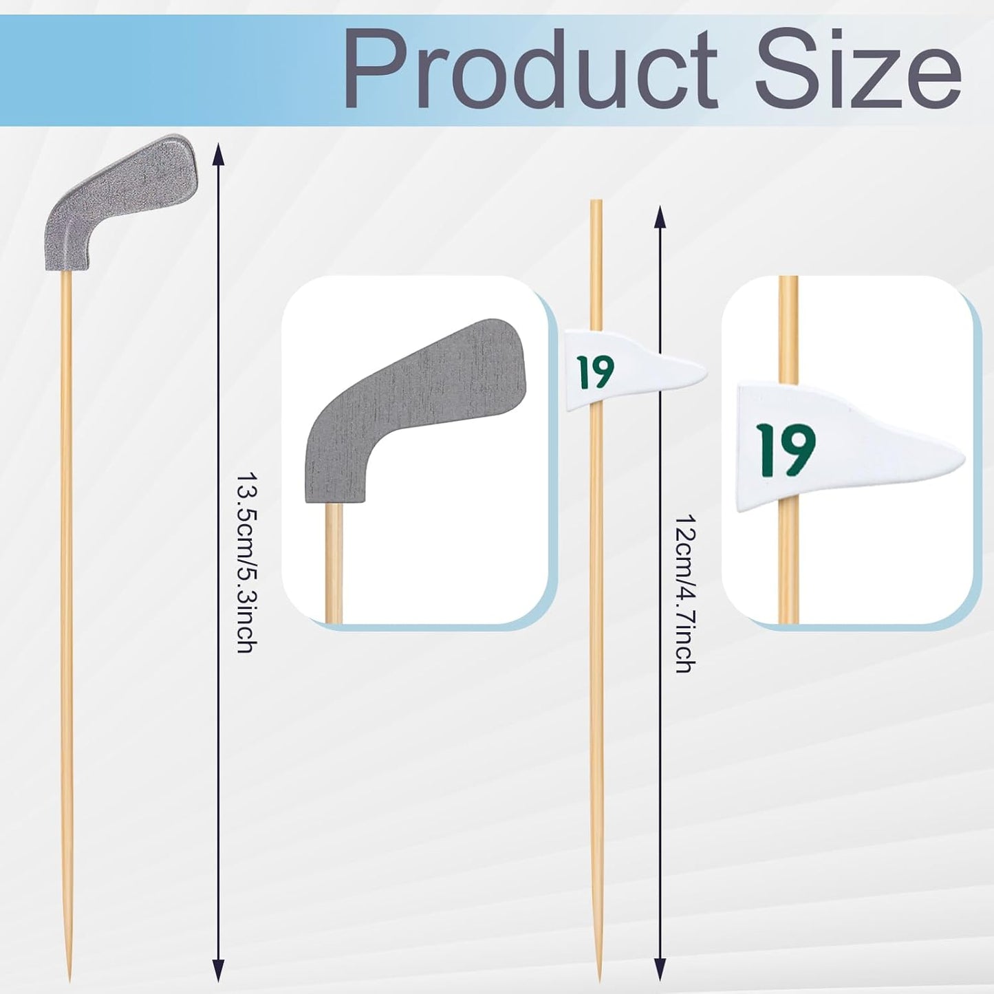 200 Pcs Golf Cocktail Picks 4.7" Golf Toothpicks for Appetizers Golf Club Drink Stirrers Golf Party Decor Birthday Cupcake Topper Sandwich Fruit Golf Skewer Bamboo Stick Holiday Supply(Number 19 Flag)