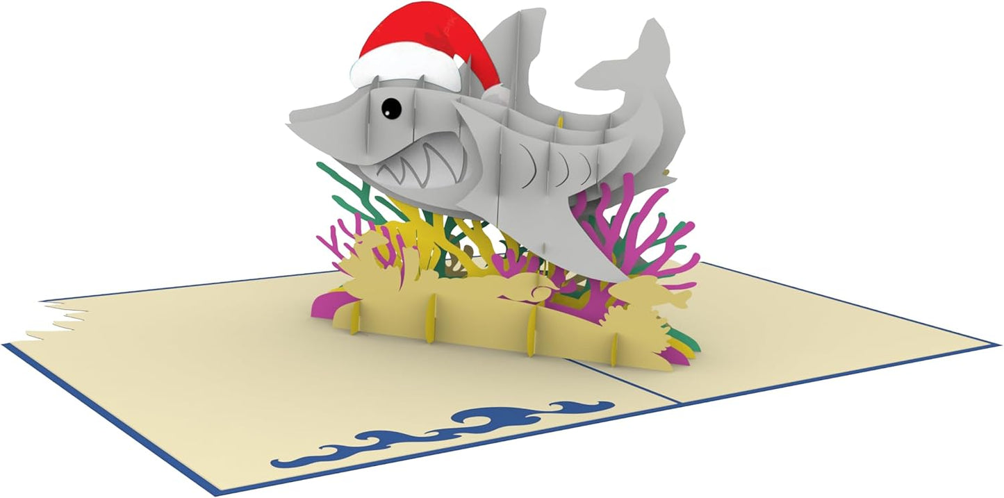 iGifts And Cards Santa Jaws: Ho-Ho-Holy Shark - 6"X8" 3D Pop-Up Christmas Card with Matching Notecard and Envelope, Fun & Festive Holiday Greeting, Hilarious Shark Lovers Gift, Unique Xmas Present