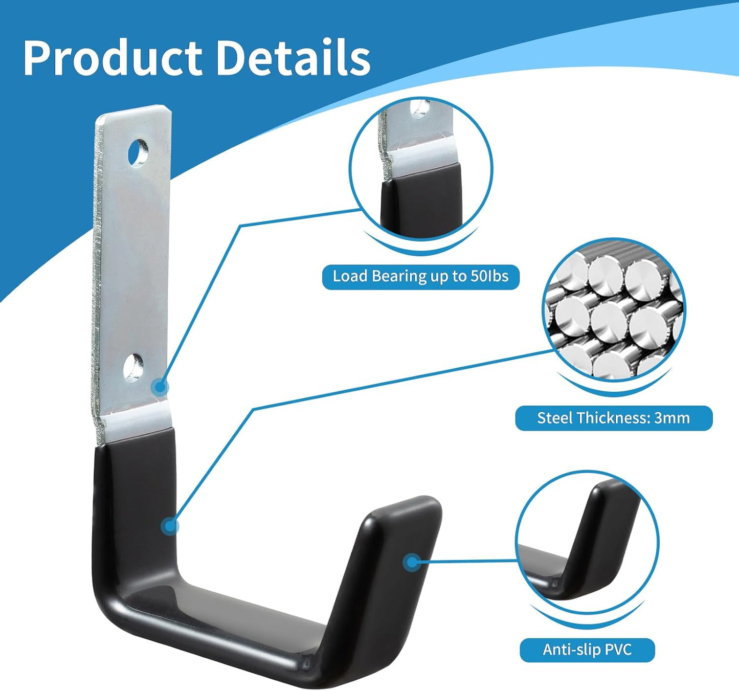 Heavy Duty Steel Garage Hooks,Garage Storage Utility Hooks,Anti-Slip Hanger, Tool Organizer,Steel Wall Mount Organizer, Garden Hose Hanger (Small-2PC) (Pack of 2)