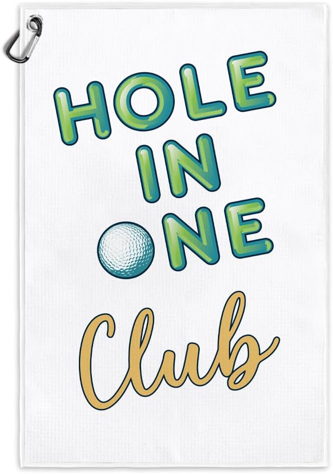 Hole in One Club Funny Printed Microfiber Golf Towel with Clip, Cute Golf Gifts for Golf Fan Dad Mom Papa Husband Grandpa, Golfer Father's Day Birthday Gifts, Golf Accessories for Men Women