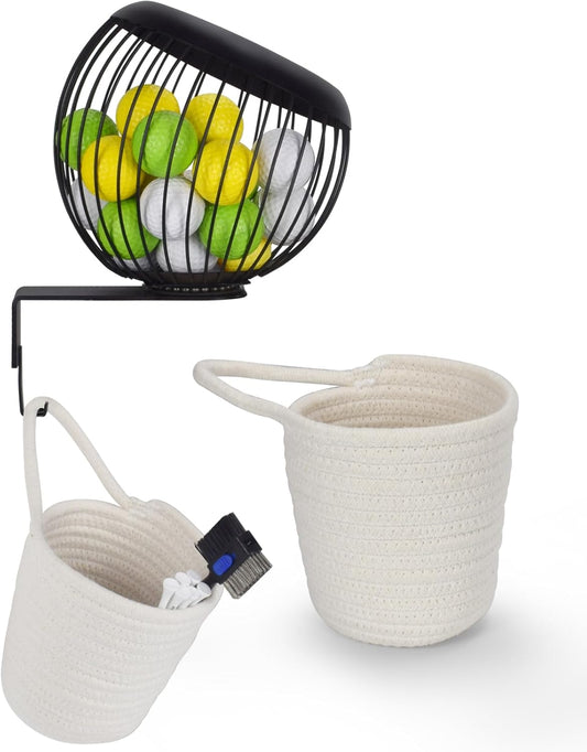 360° Swivel Wall Mount Golf Ball Storage Rack for Garage with Accessories Bag, Wall Mount Coffee Pod Holder Wire Basket for K Cups, Space-Saving Golf Ball Organizer Storage for Home, Clubs