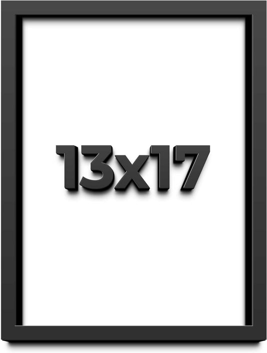 13x17 Shadow Box Black Solid Wood Display Frame with White Acid-Free Backing UV Acrylic & Hanging Hardware - with 3/4" Usable Depth