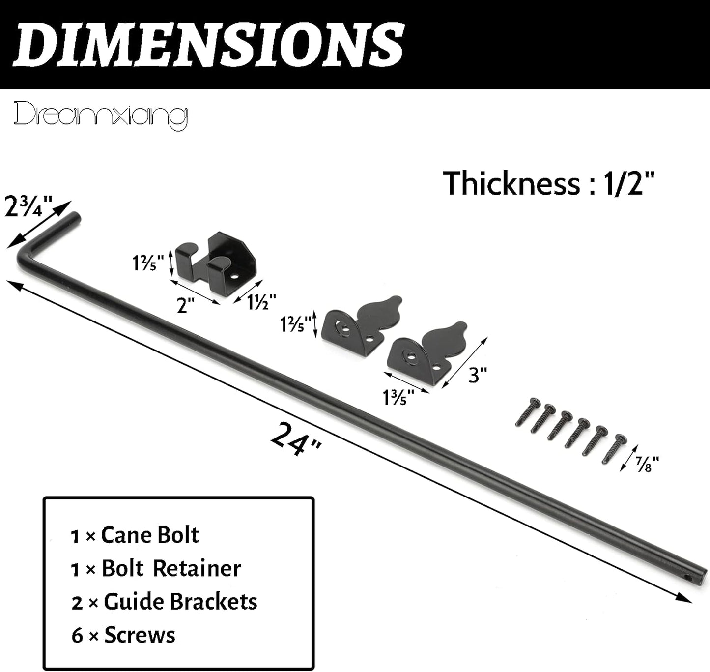 24" Heavy Duty Cane Bolt Gate Drop Rod Hardware Ground Latch for Wood PVC Vinyl Metal Fences Gates, Double Doors, Black Solid Steel -1 Pack