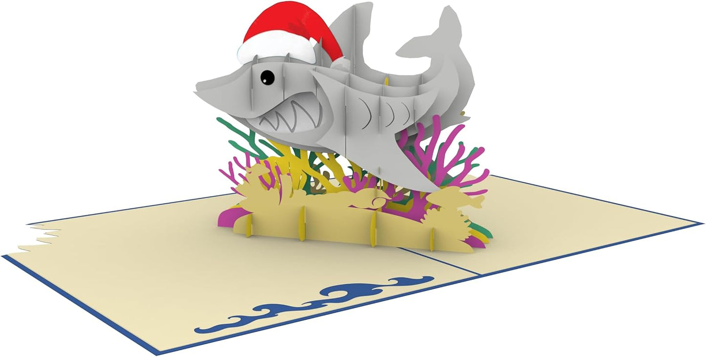 iGifts And Cards Santa Jaws: Ho-Ho-Holy Shark - 6"X8" 3D Pop-Up Christmas Card with Matching Notecard and Envelope, Fun & Festive Holiday Greeting, Hilarious Shark Lovers Gift, Unique Xmas Present