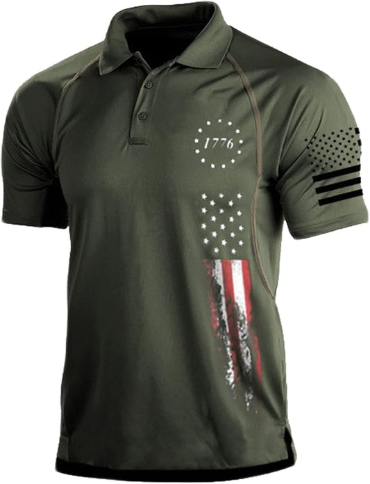 HARGLESMAN Men's 1776 Independence Day American Flag Short Sleeve Polo Golft by HARGLESMAN