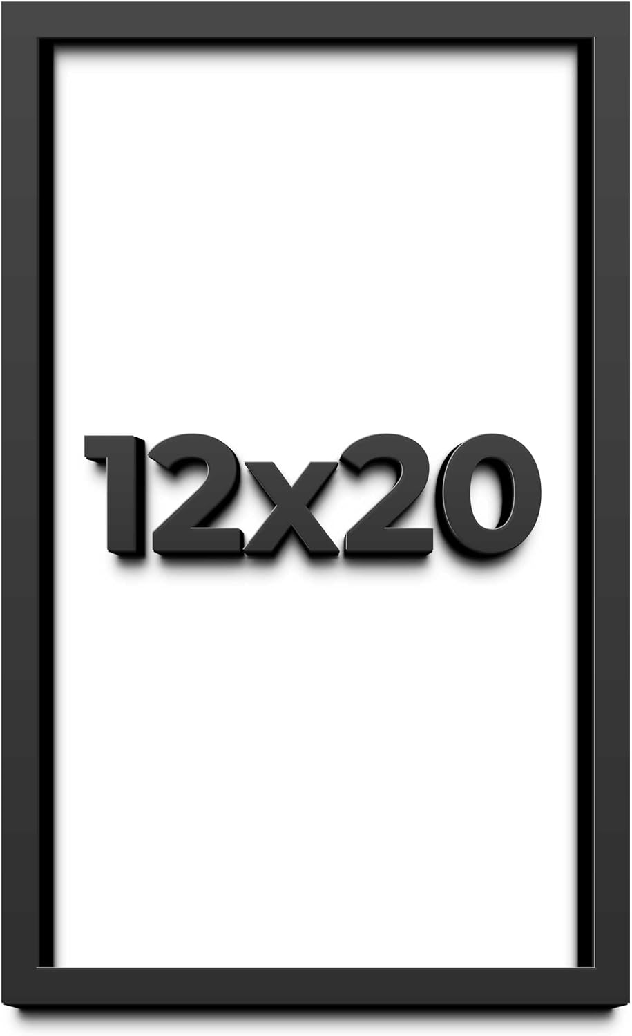 12x20 Shadow Box Black Solid Wood Display Frame with White Acid-Free Backing UV Acrylic & Hanging Hardware - with 3/4" Usable Depth