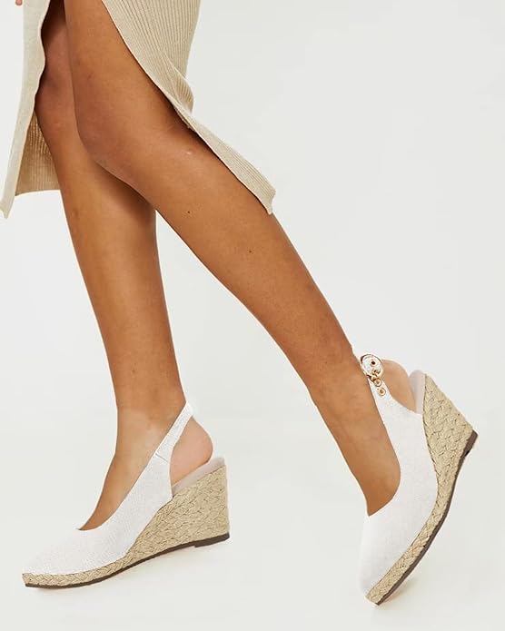 Juliet Holy Womens Wedge Sandals Espadrilles Closed Toe Slingback Buckle Strap - Image 3