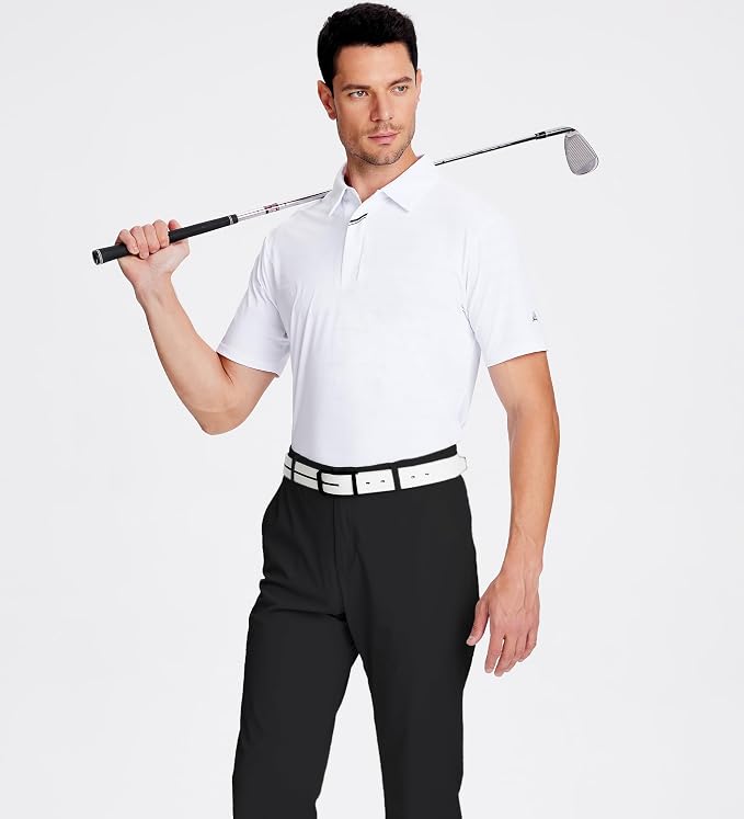 Esabel.C Jacquard Golf Shirts for Men Moisture Wicking Short Sleeve Performance - Image 5