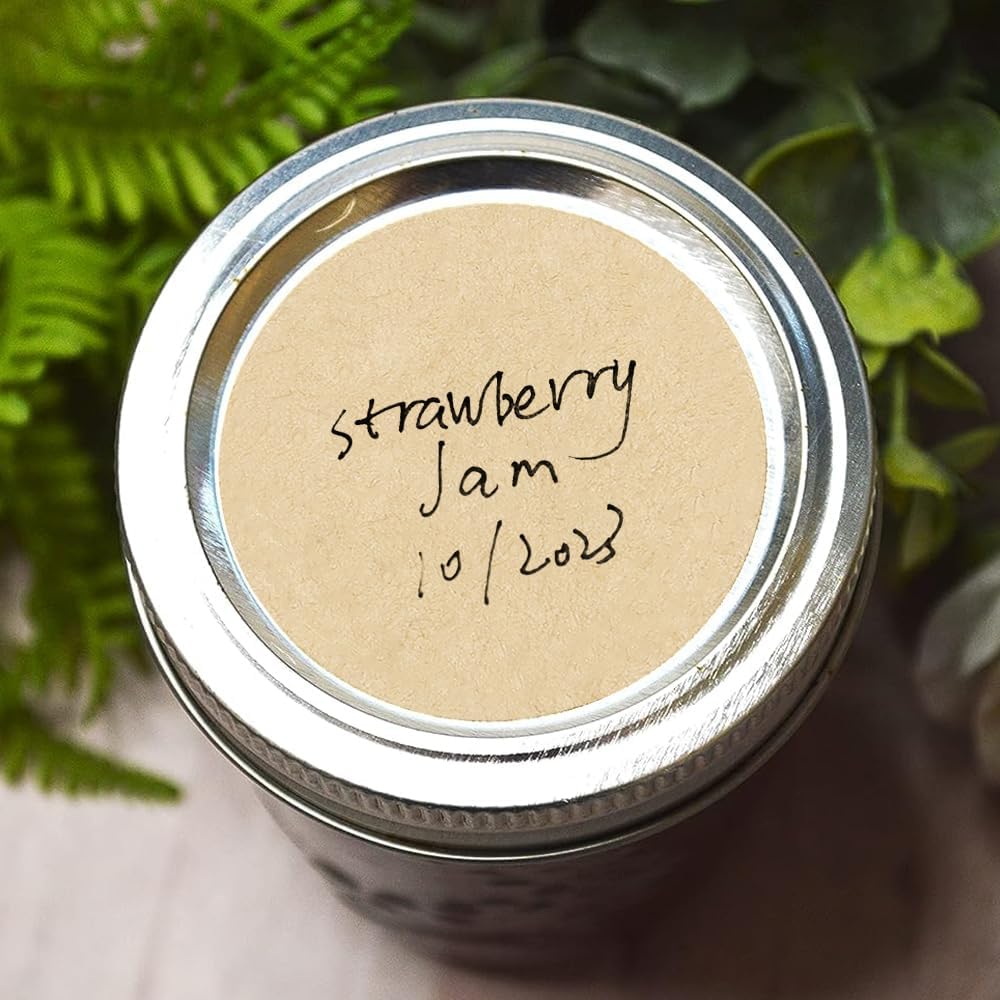 2" Kraft Canning Labels - 500 Pcs Round Jam & Jelly Jar Labels for Pantry, Spices & Bottles