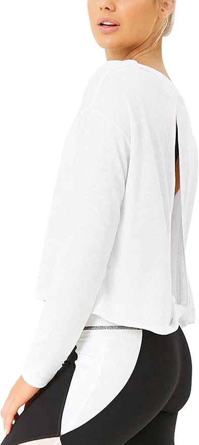 Bestisun Long Sleeve Workout Shirts Yoga Dance Tops Open Back Athletic Clothes - Image 3