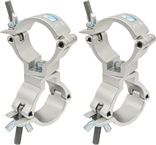 2Pcs 2 Inch Swivel Truss Clamp, Dual Swivel Coupler Pipe Clamps Heavy Duty Stage Lighting Mount Bracket Aluminum Alloy 220 Lbs for 48-51 mm Pipe Black for Stage Lighting