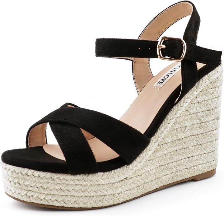 JOY IN LOVE Womens Espadrilles Wedge Sandals Platform Heels Ankle Strap Open by JOYINLOVE