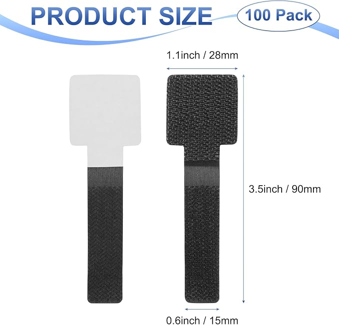 100-Pack Hook and Loop Cable Ties, 3.5 x 1.1 Inch Adjustable Self-Adhesive Cord - Image 3
