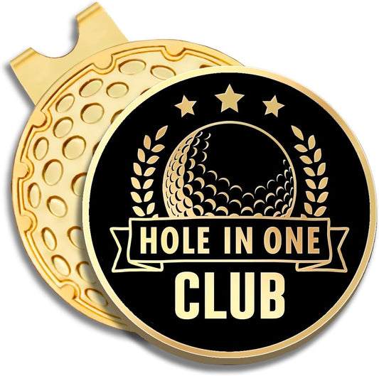 Hole in One Club Black Gold Golf Ball Marker with Magnetic Hat Clip, Golf Accessories for Men Women, Golf Gifts for Men Women Golfer, Birthday Retirement Gifts for Golf Lover Golf Fan?B?