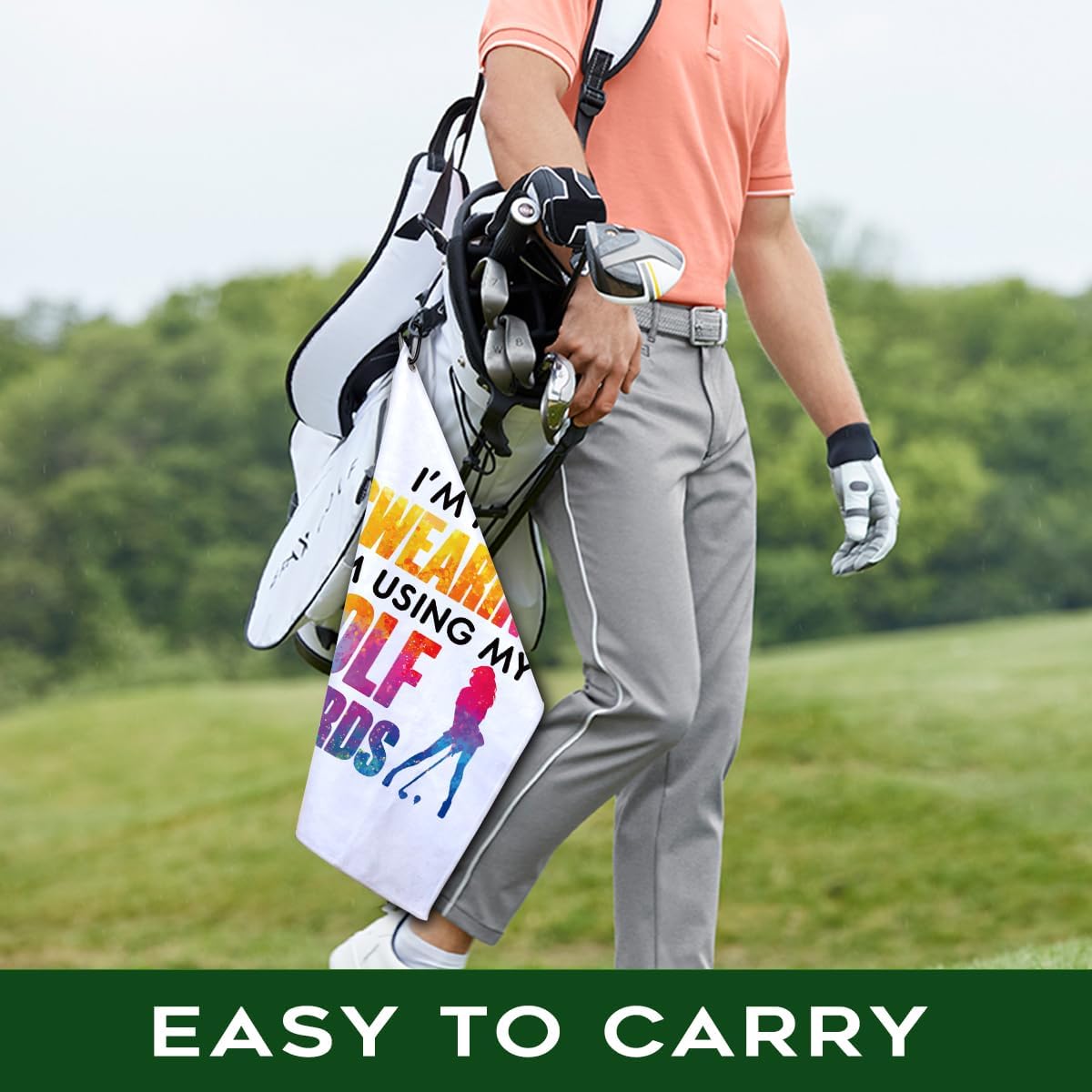 I'm Not Swearing I'm Using My Golf Words Polyester and Cotton Blend Printed Golf Towel, Funny Golf Accessories for Women, Golf Gift for Golf Fan, Golf Lover Birthday Gift, White 2, OGT003
