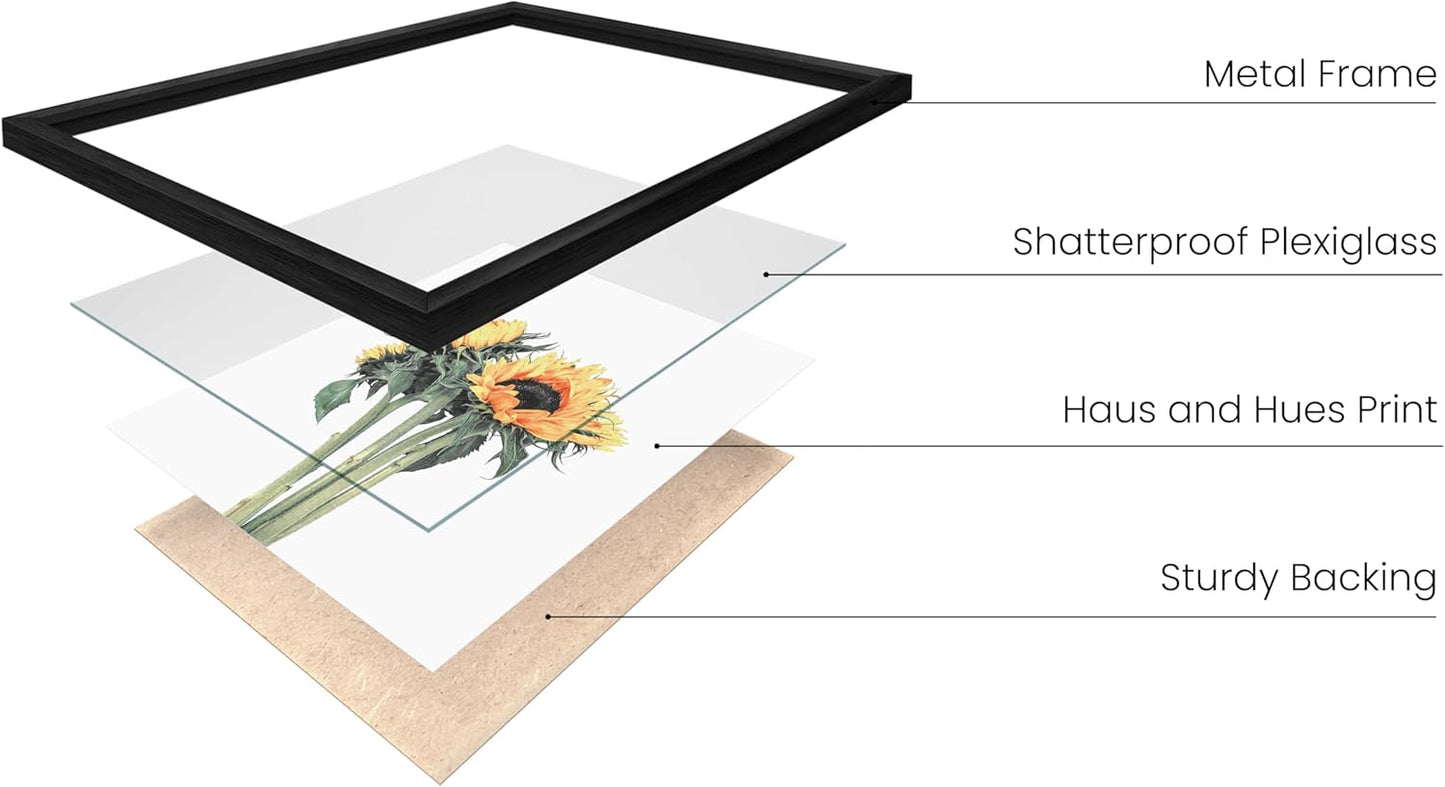 HAUS AND HUES Plant Wall Art - Set of 4 Green Plant Pictures Collection, Botanical Prints, Sage Green Leaves Paintings, Minimalist Wall Décor (11x14, Black Aluminum Frame)