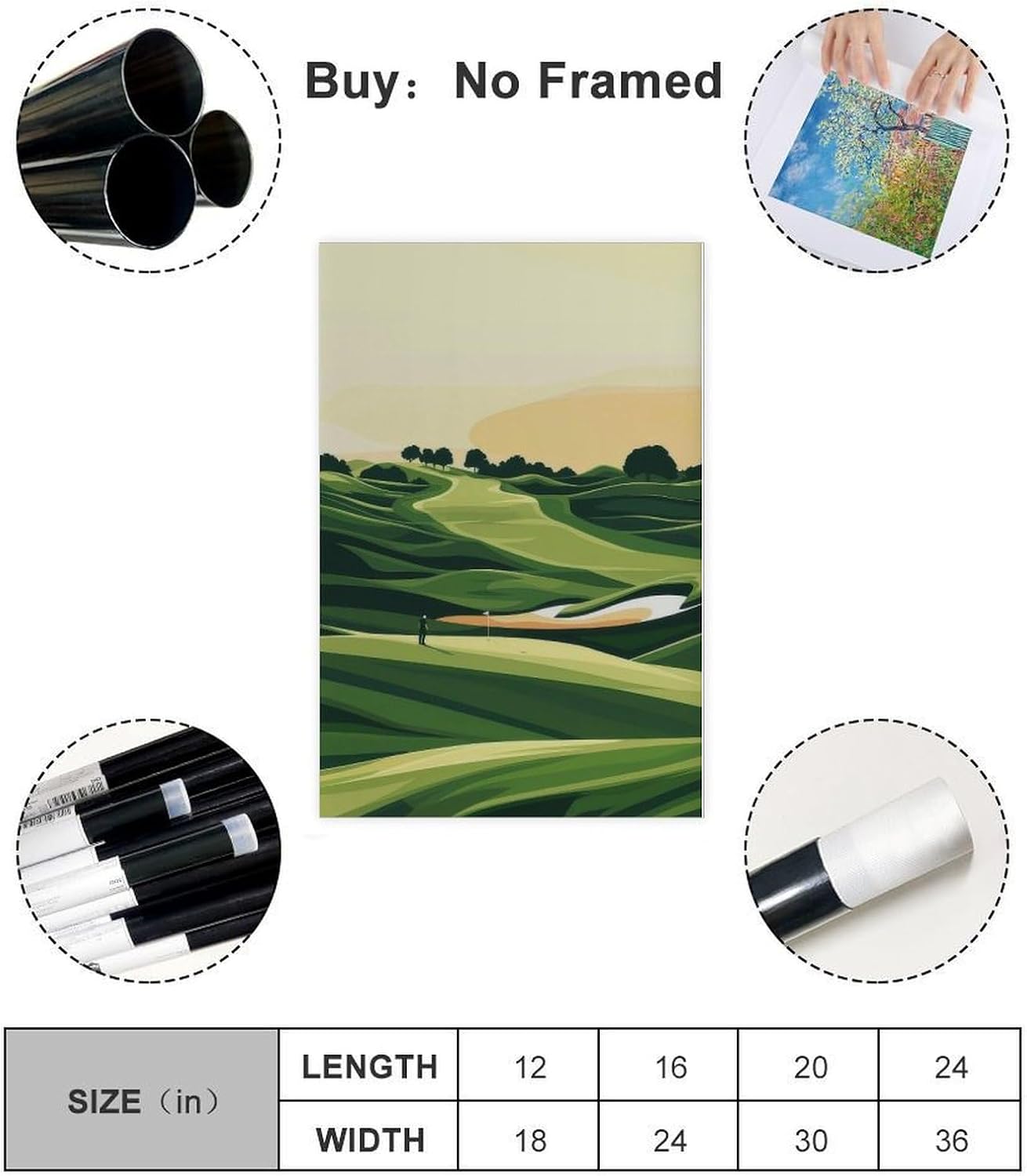 9W Golf Course Poster Green Scenery Decoration Wall Art for Office Living Room Unframe-style 24x36inch(60x90cm)