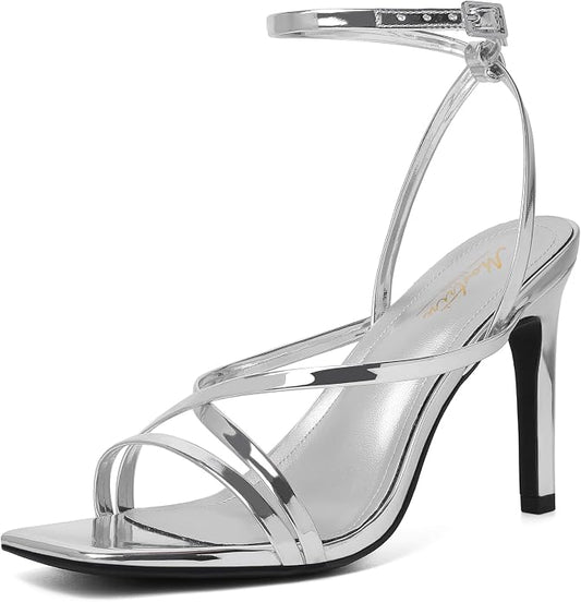 Mostrin Strappy Heels for Women Square Open Toe Lace Up Heeled Sandals Ankle by Mostrin