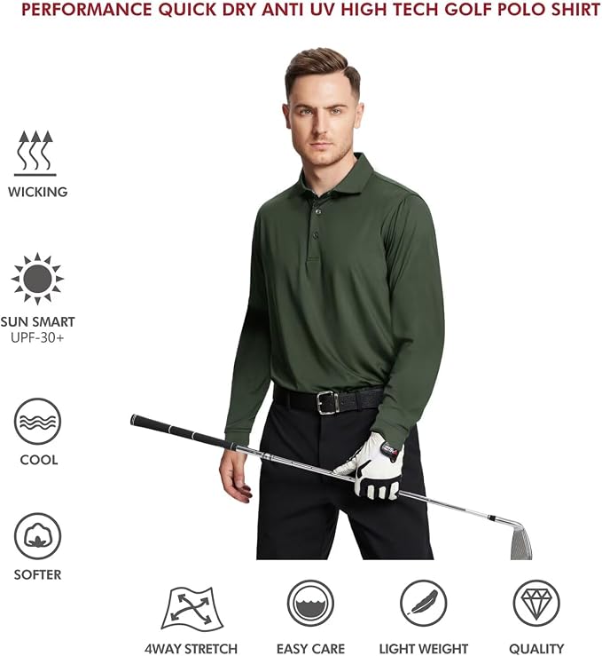 Mens Polo Shirts Short and Long Sleeve Casual Solid Stylish Dry Fit Performance - Image 5