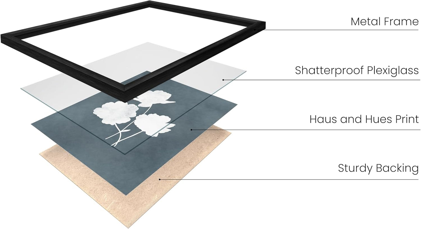 HAUS AND HUES Framed Flower Pictures Wall Decor - Set of 4 Floral Wall Art, Black and White Botanical Prints, Rustic Framed Vintage, Farmhouse Art, Floral Prints (Black Aluminum Frame, 11x14)