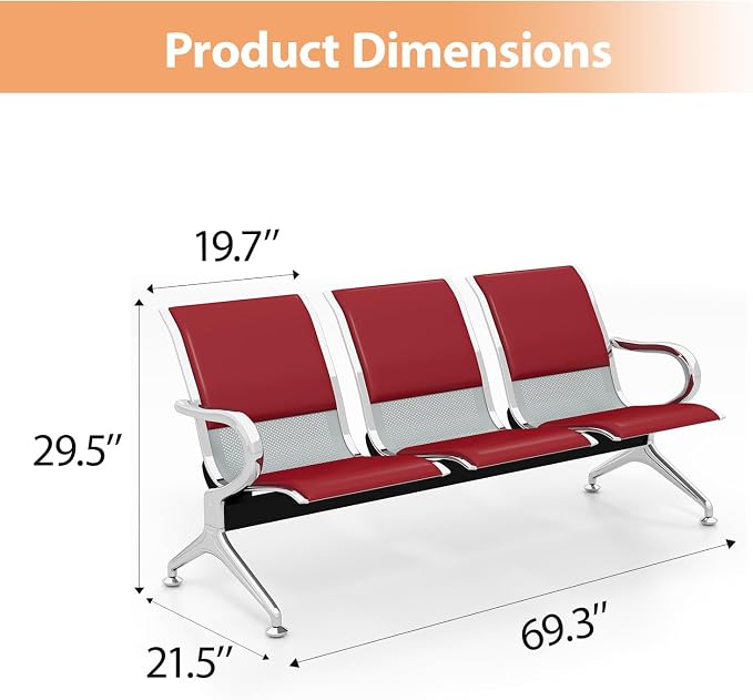 Kinfant Red 9-Seat Waiting Room Chairs - Image 2