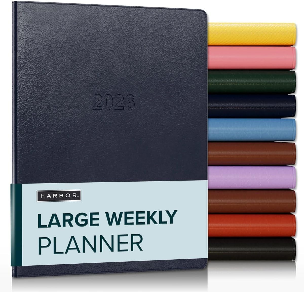 Harbor Large Weekly Monthly Planner 2025-2026 - Calendar Planner and Notebook, Durable Faux Leather, 192 Pages, Softcover & Book Bound - Leida Navy - 9.75 x 7.5 "
