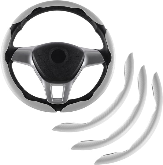 Amiss 3pcs Carbon Fiber Anti-Skid Steering Wheel Cover, Segmented & Butterfly Design, Universal 99% Car Wheel Cover Protector, White