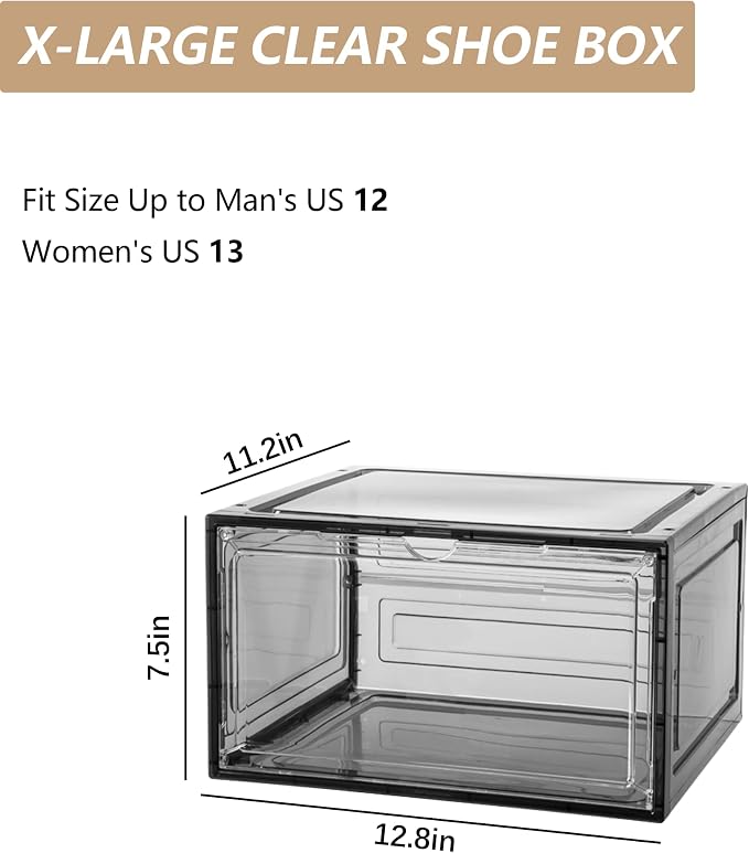Attelite 8 Pack Shoe Boxes Clear Plastic Stackable, Upgrade Large Shoe Storage - Image 4