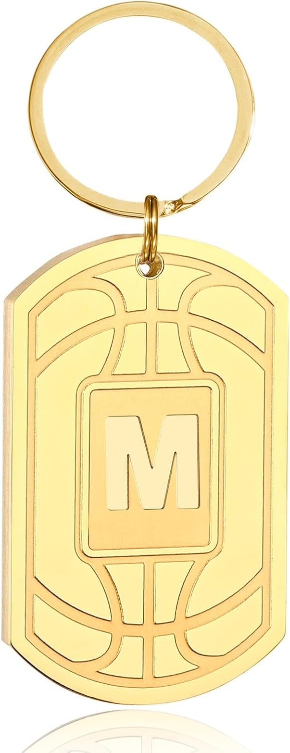 Initial Keychain Gifts for Men,Basketball Dog Tag Mens Keychains for Men Him Dad