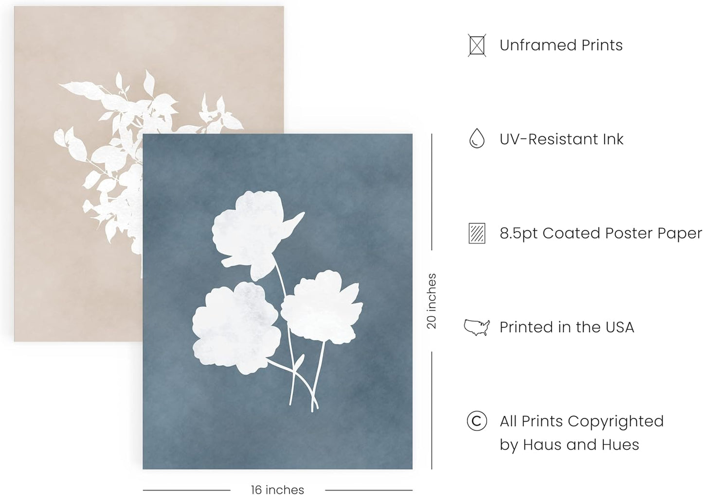 HAUS AND HUES Floral Wall Art - Set of 4 Plant Posters for Wall Vintage Botanical Prints, Flower Pictures for Room Aesthetic Vintage Art Prints Flower Wall Art (16x20, Unframed)