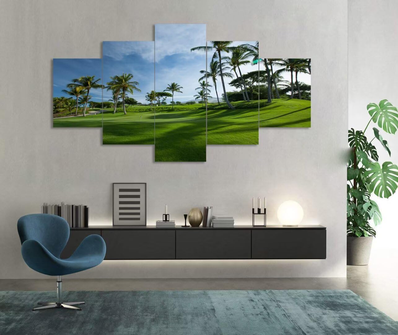 Hawaiian Golf Courses Canvas Wall Art for Office Living Room Bedroom Bathroom Home Decorations Hawaii Maui Island Pictures Posters Framed Artwork Ready to Hang(60''W x 32''H)