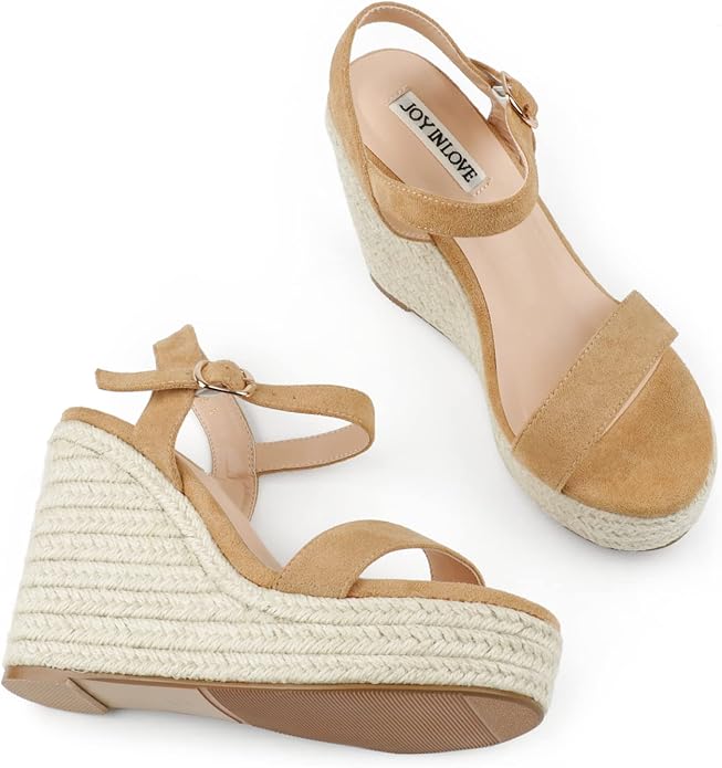 JOY IN LOVE Womens Espadrilles Wedge Sandals Platform Heels Ankle Strap Open - Image 3
