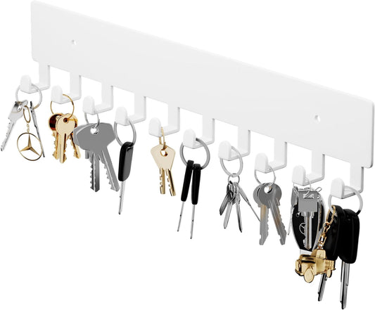 GTK Key Holder for Wall, Key Hooks with 10 Hooks, Wall Mounted Key Holder for Hallway, Self Adhesive Key Rack(White)