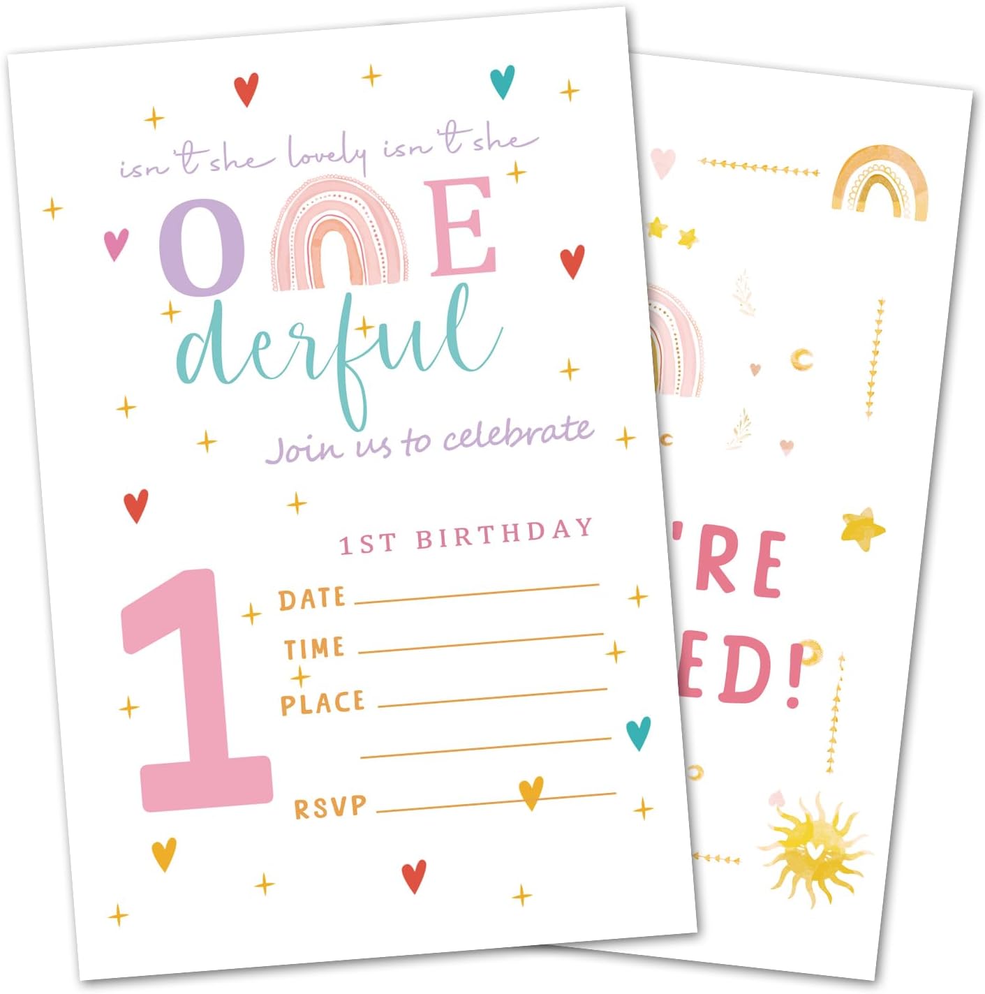1st Birthday Invitations, Rainbow Party Invitations, 20 Double-Sided Fill In Invitation with Envelopes for Boys Girls, Invitations Cards for Birthday Party Decorations Favor - 10