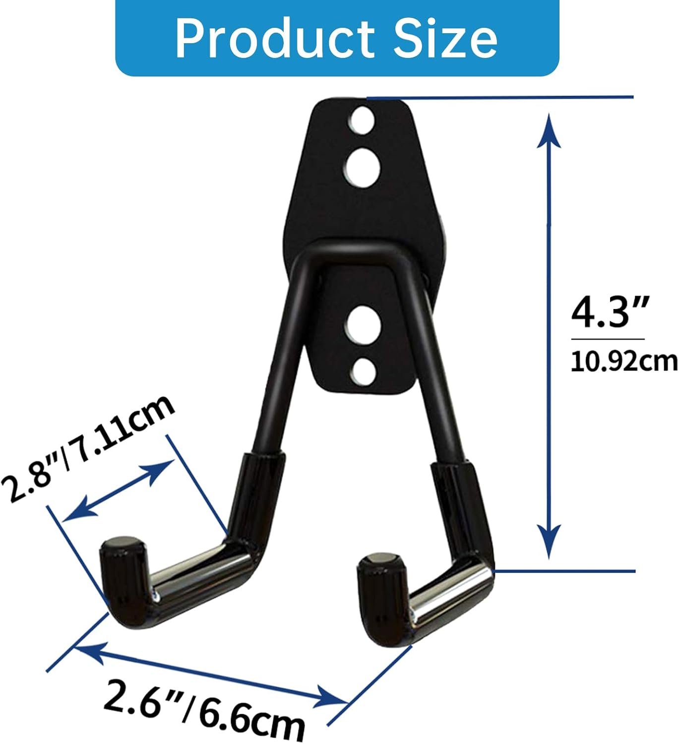 2 Pack Garage Storage Utility Hooks，Garage Garden Tool Organizer，Steel Wall Mount Hooks, Garden Small U Hooks (Black)