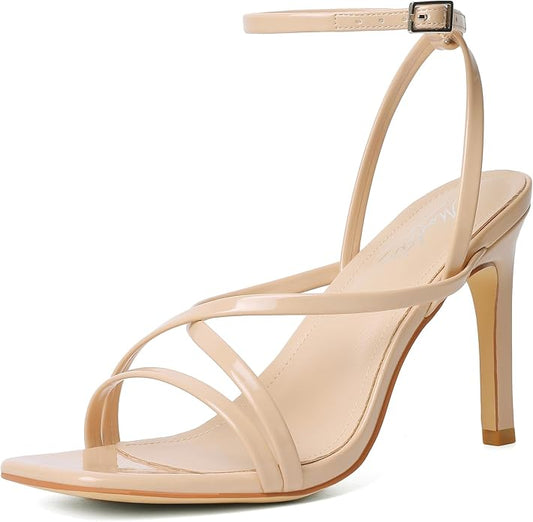 Mostrin Strappy Heels for Women Square Open Toe Lace Up Heeled Sandals Ankle by Mostrin