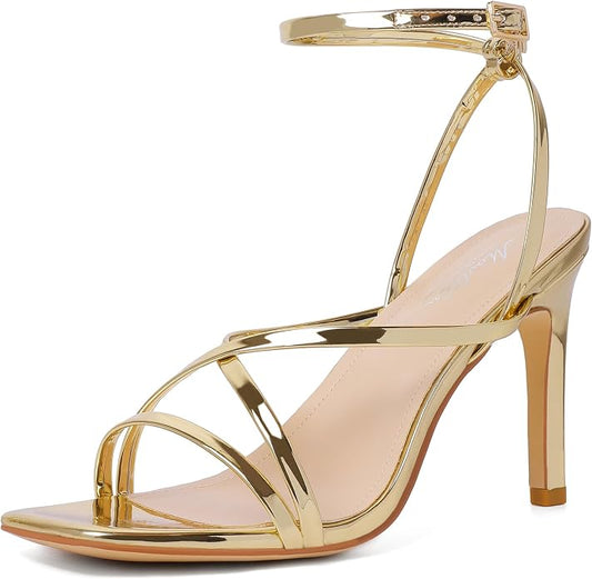 Mostrin Strappy Heels for Women Square Open Toe Lace Up Heeled Sandals Ankle by Mostrin