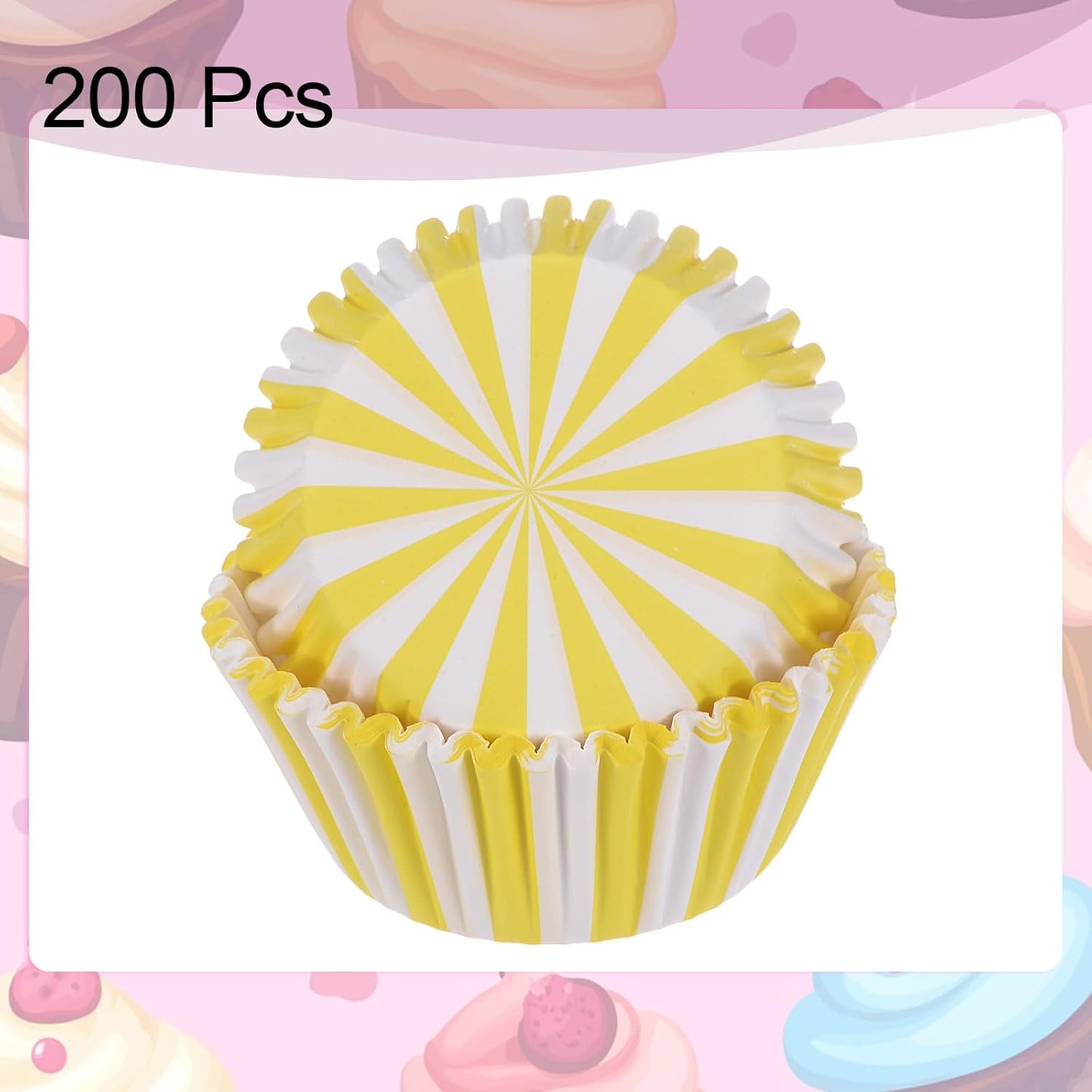HARFINGTON 200 Count Cupcake Liners Yellow Stripe Cupcake Cups Standard Size Muffins Liners Papers Baking Cups Wrappers Greaseproof for Party Wedding Birthday