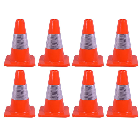8 Pack 12" Traffic Cones with 4” Reflective Collars – Durable PVC Safety Cones for Parking, Construction, Sports & Training – High Visibility, Weather-Resistant