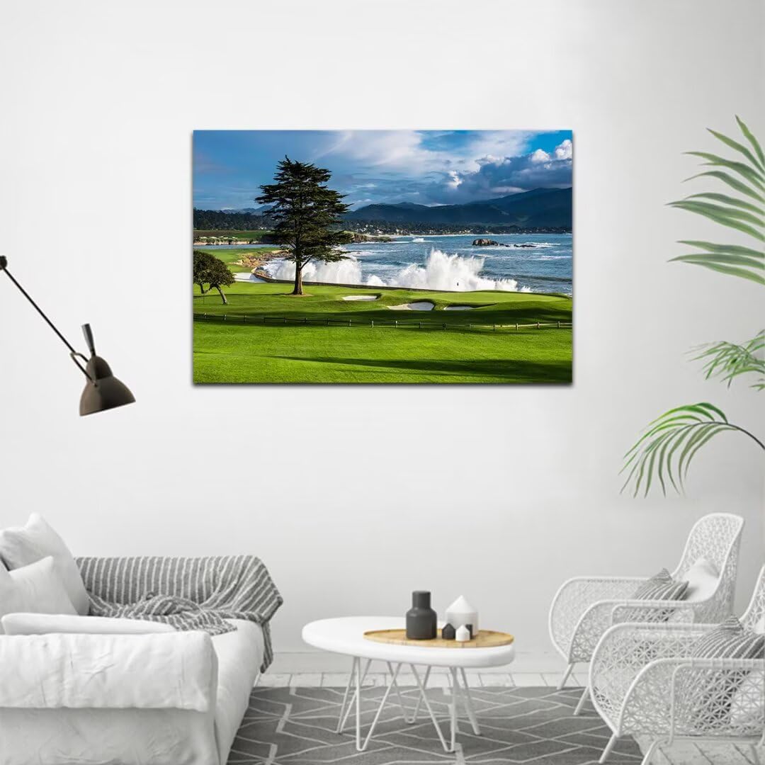 HJY Art USA Golf Course Wall Art Pictures Golf Landscape Wall Decor Blue Green Painting Poster for Home Decor Living Room Bedroom Bathroom Office Gym Framed Artwork Ready to Hang (12 x 16 inch)