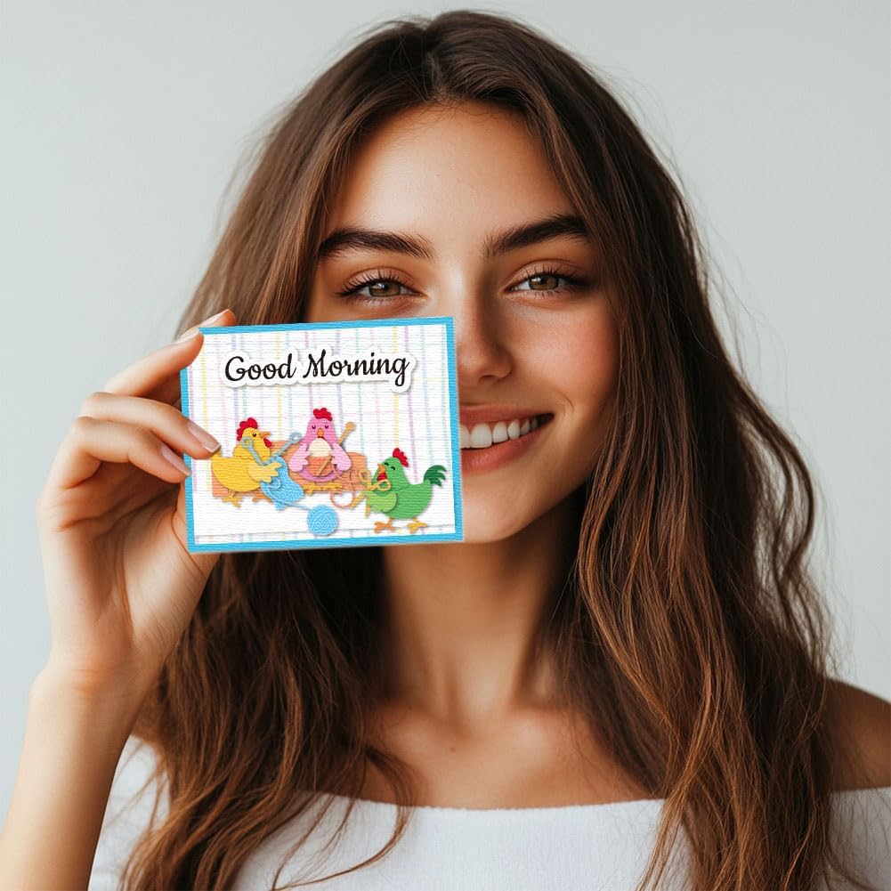 Hens Cutting Dies Chickens Knitting Sweaters Scene Card Making Die Cuts Carbon Steel Stencils Scrapbooking Embossing Template Dies for DIY Craft Album Thanksgiving Festival Gift Decor