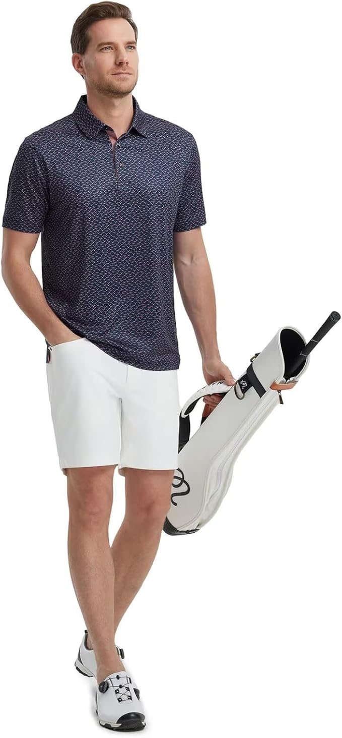 M MAELREG Mens Golf Shirt Short Sleeve Dry Fit Print Moisture Wicking - Image 3