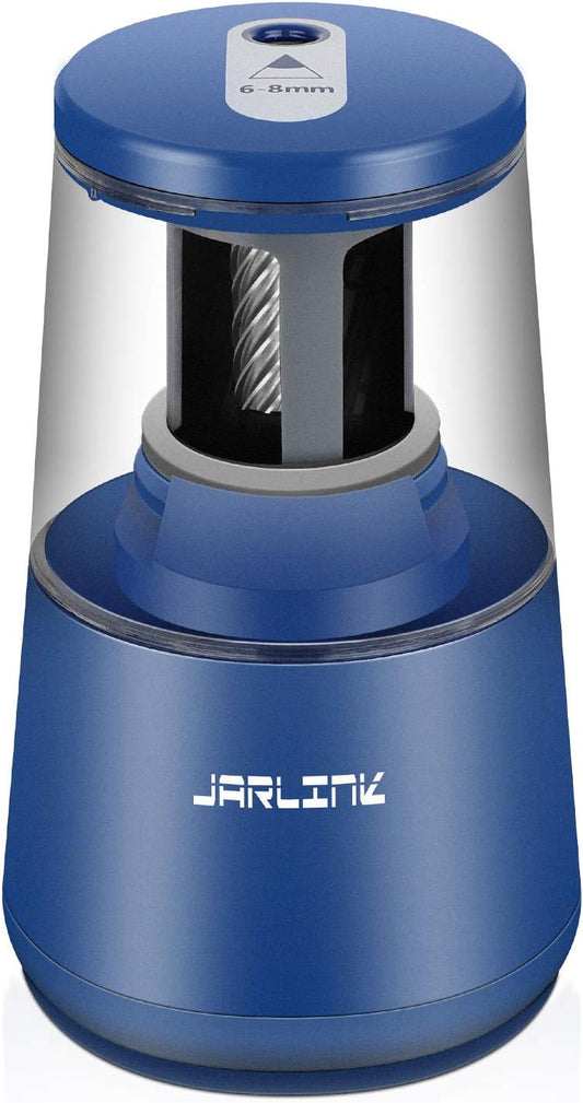 JARLINK Electric Pencil Sharpener, Heavy-Duty Helical Blade to Fast Sharpen, Auto Stop for No.2/Colored Pencils(6-8mm), AC Adapter/Battery Operated in School Classroom/Office/Home (Blue)